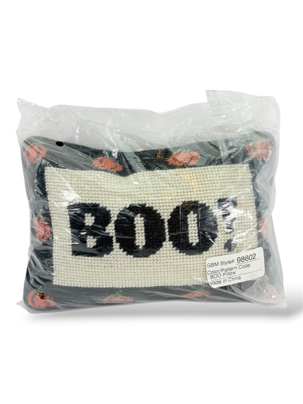 NEW BOO Accent Needlepoint Black Cream Halloween Fall Pumpkin Decor Pillow